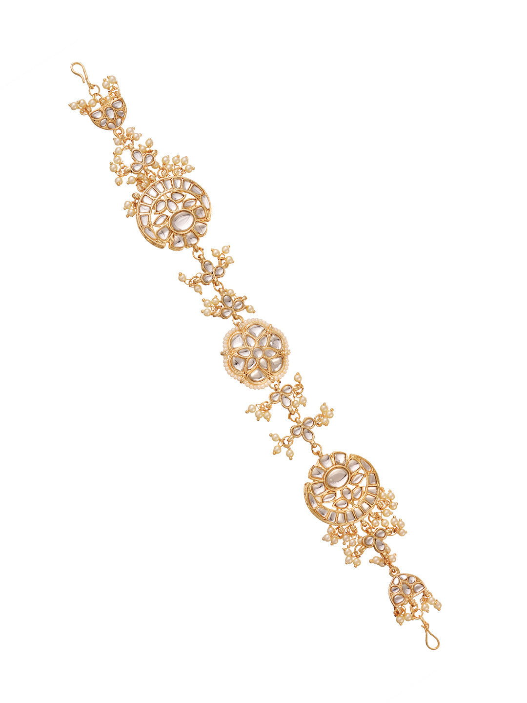 Gold Detailed uncut Kundan Pearl Beadded Floral ethnic Head Band, zaveri pearls, sale price rs, sale price, sale gold plated, sale gold, sale, rubans, ring, regular price, priyassi jewellery,